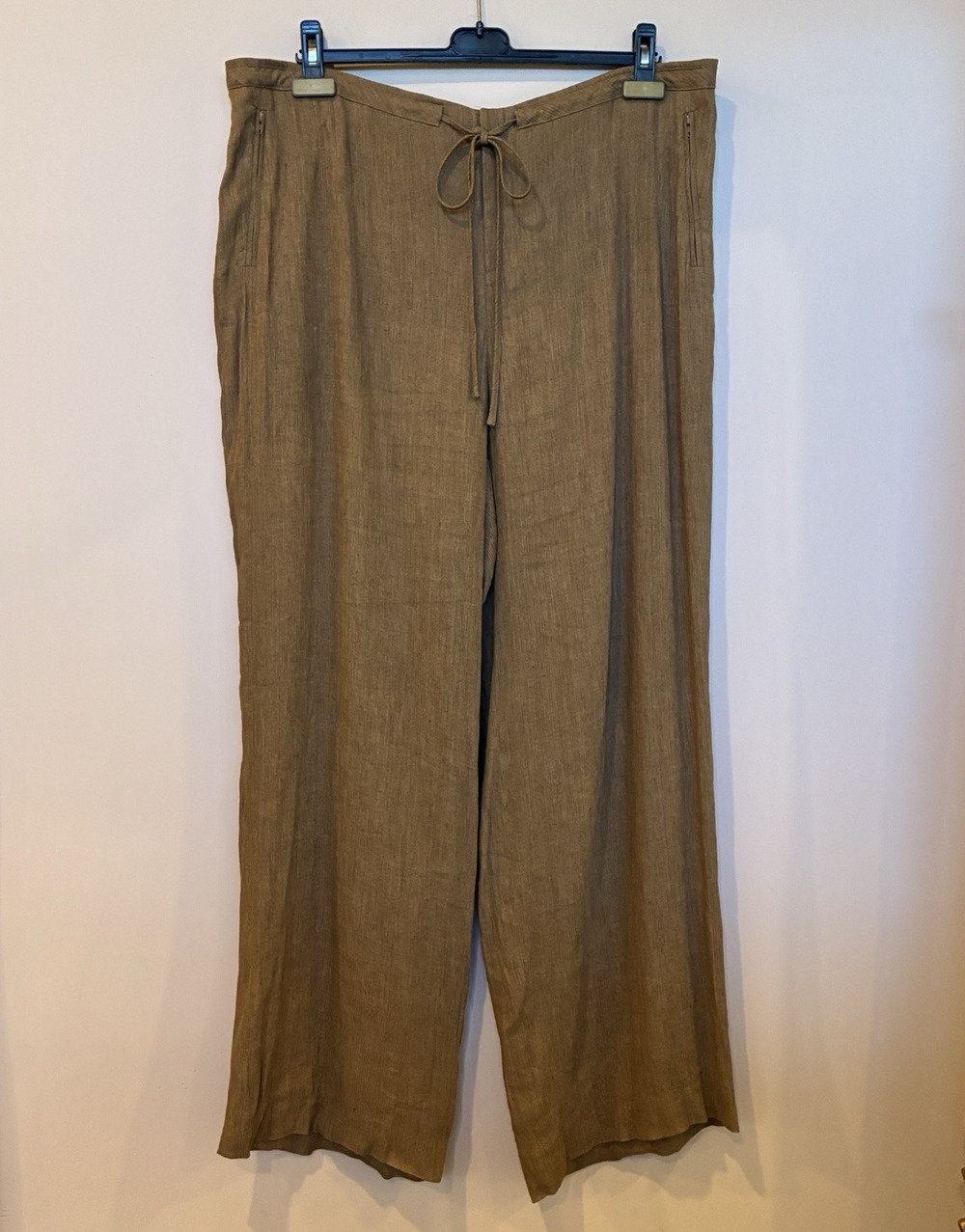 Vintage Ellen Tracy Linen Wide Leg Drawstring Pants Brown Size 4